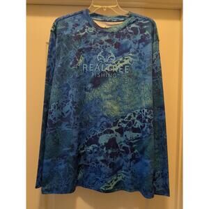 Realtree Sz L Fishing Wav3  Performance Shirt Mens Blue Ocean Print Long Sleeve